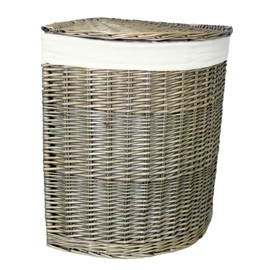 Antique Wash Corner White Cotton Lined Laundry Basket