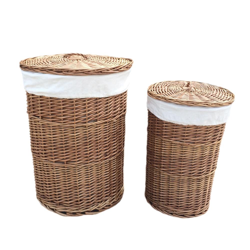 Light Steamed Round White Cotton Lined Laundry Baskets