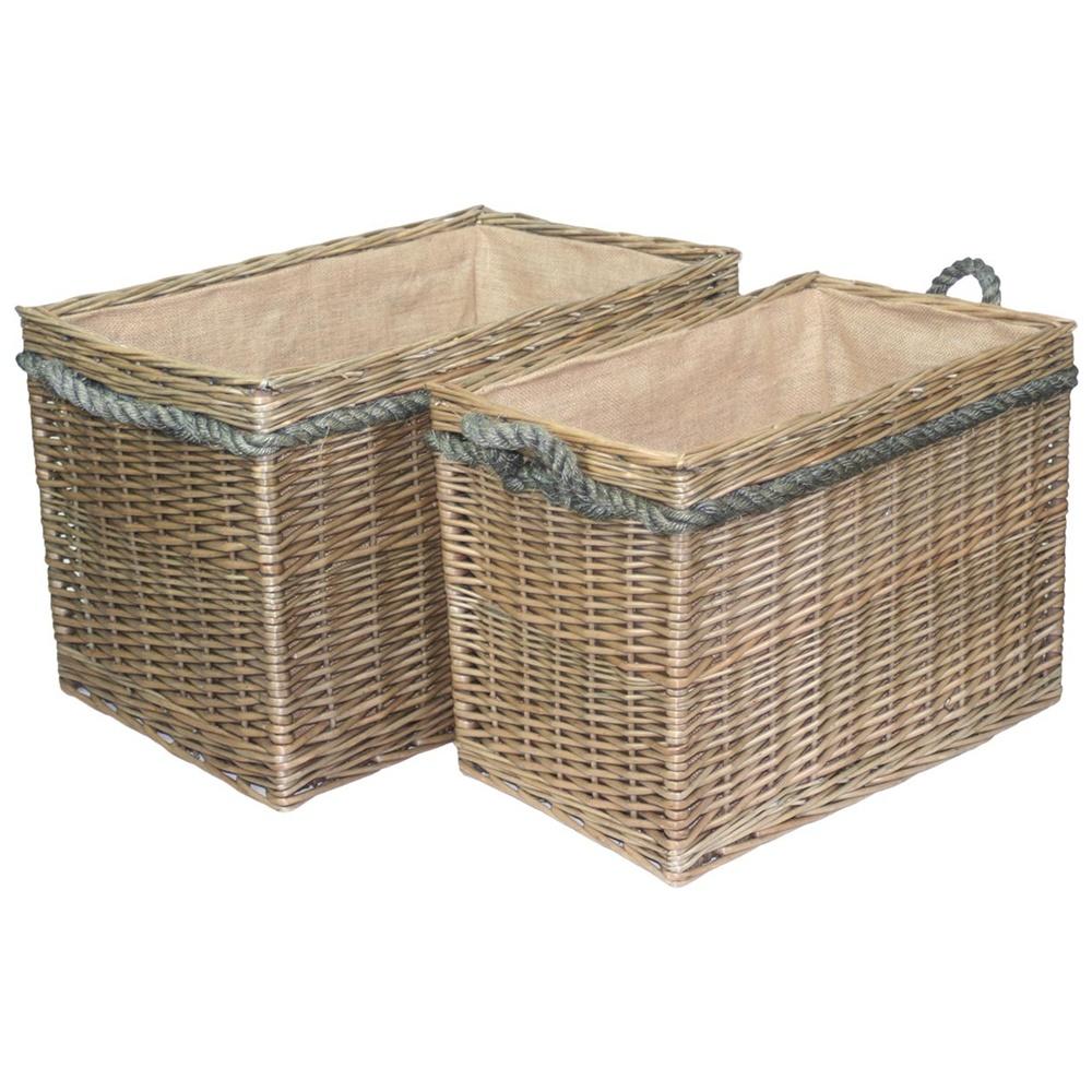 Rectangular Rope Handled Wicker Log Basket