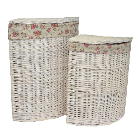 White Wash Corner Garden Rose Lined Laundry Basket