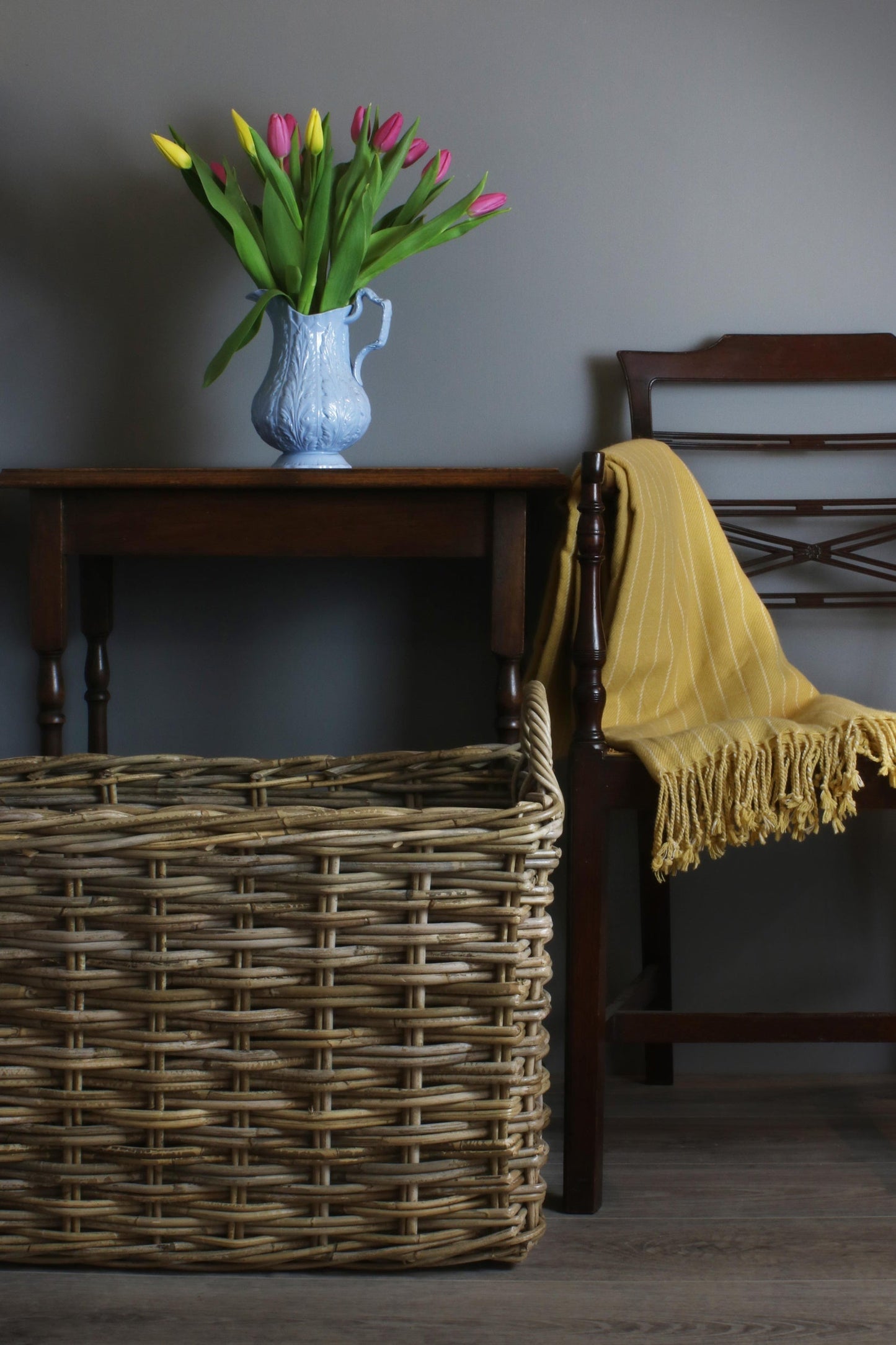 Rectangular Grey Rattan Hallway Log Basket