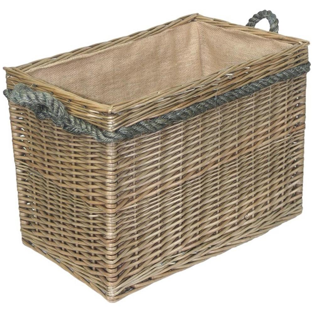 Rectangular Rope Handled Wicker Log Basket