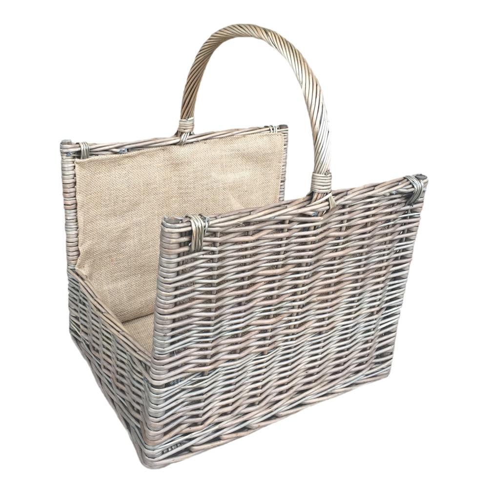Antique Wash Open End Wicker Basket