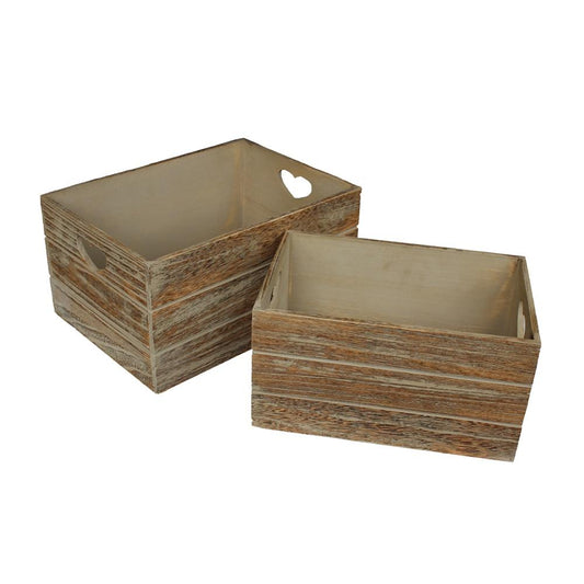Oak Effect Heart Cut Handle Wooden Storage Crate