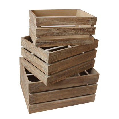 Oak Effect Slatted Wooden Storage Crate
