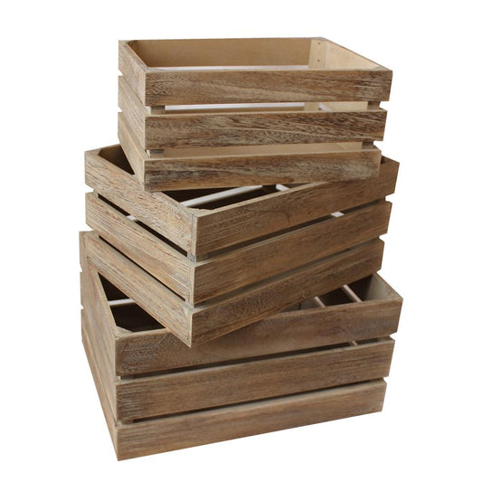 Oak Effect Slatted Wooden Storage Crate